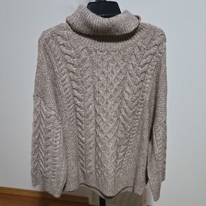 Calvin Klein Taupe Cable Knit Turtleneck Sweater